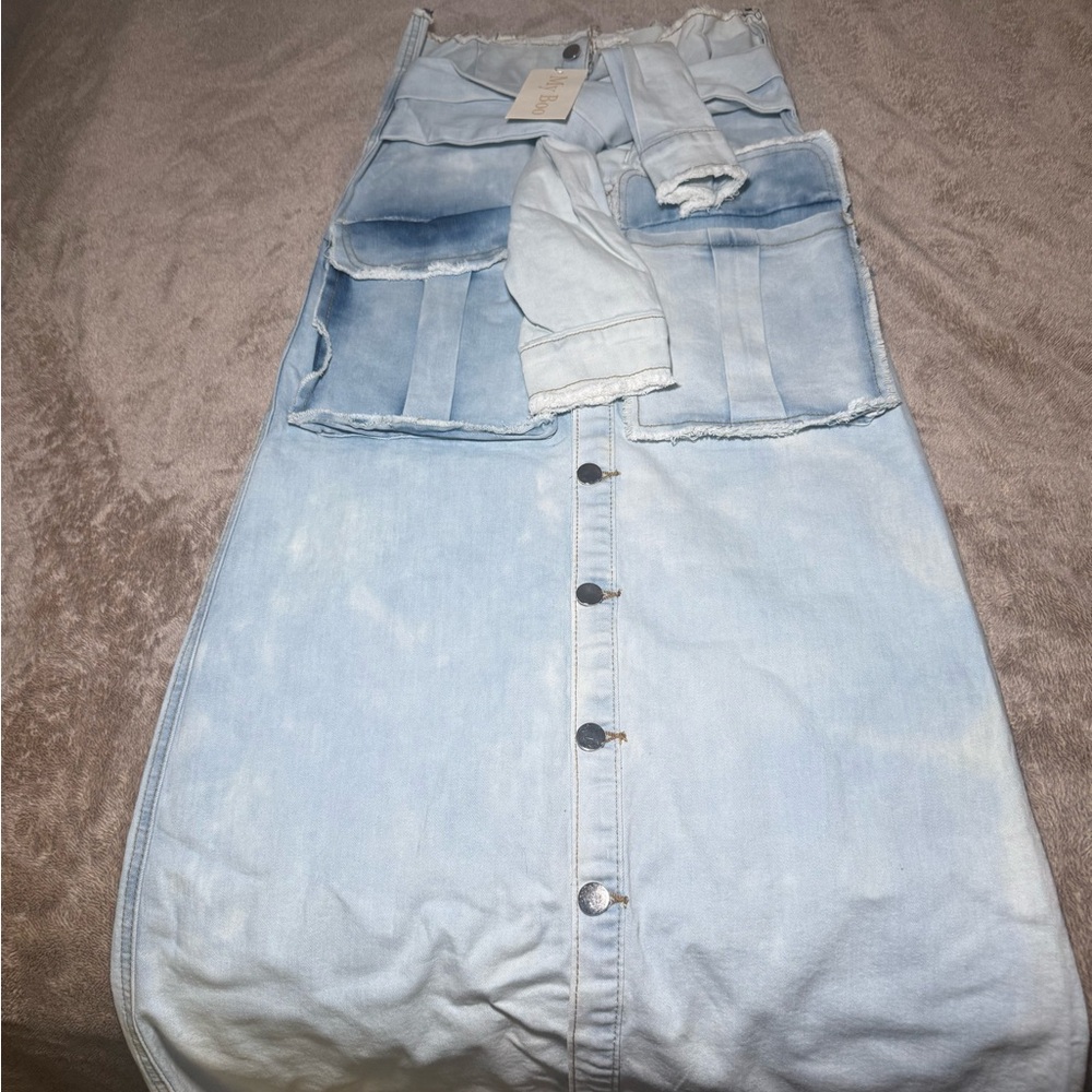 Light Blue Denim Skirt with Button Front